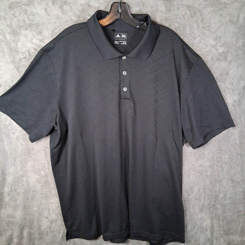 Adidas Short Sleeve Polo Shirt Mens Size 2XL Black Geometric Pattern Stretchable